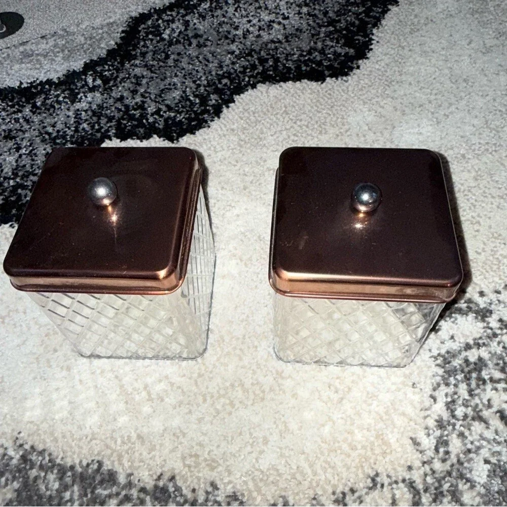 Set canisters jars 2 set brown silver Elegant Silver and Copper Accent Jars